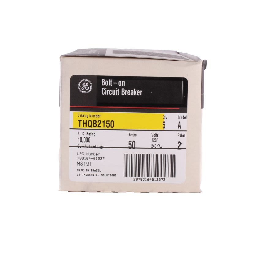 GE Q-Line® THQB2150 Miniature Circuit Breaker, 120/240 VAC, 50 A, 10 kA, 2 Poles, LI/Non-Interchangeable Trip
